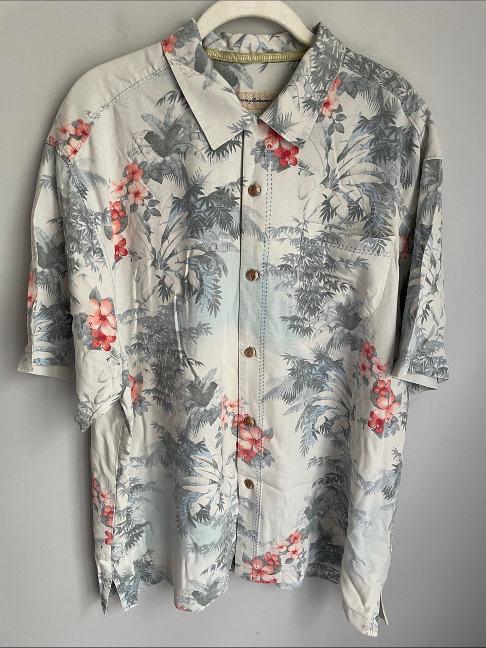 Tommy Bahama Silk Original Fit Blue & Red Hawaiian Shirt Size XL